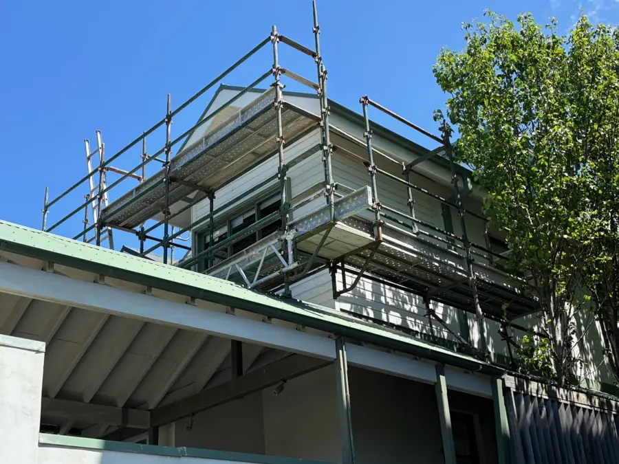 Residential scaffold around a roofline for building works