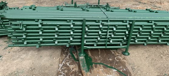 green painted scaffold Painted scaffolds in green